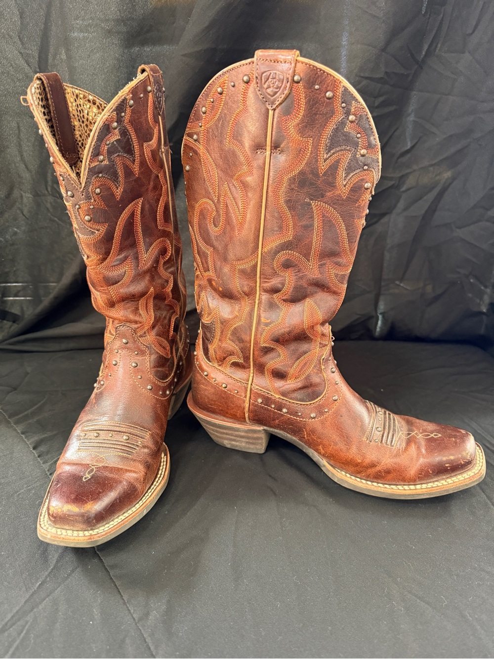 Women’s Ariat Brown Embroidered Western Heeled Boots with Stud Accents